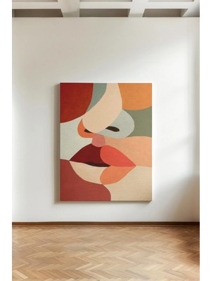 Kanvaspera Duyguların Yüzleri - Kübist Sima ve Dudaklar - Kanvas Tablo - Estetik Duvar Dekorasyonu