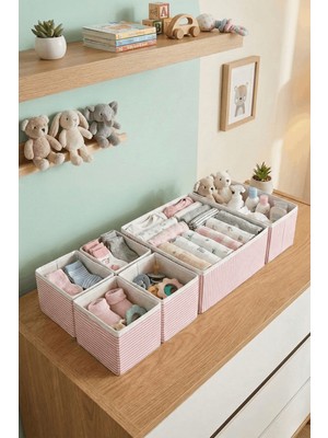 Prendi Home 6'lı Pudra Çizgili Dolap,çekmece Içi Organizer Düzenleyici Seti 28X28X13-28X13X13-13X13X13