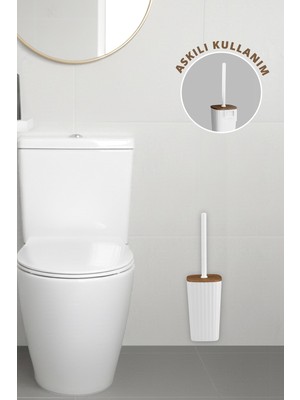 Okyanus Home Safir Ahşap Detaylı Kendinden Yapışkanlı Wc Fırçalık - Beyaz