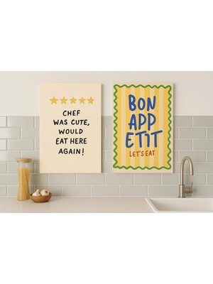 Kanvaspera Yemek Yiyelim - Kanvas Tablo Yazılı Bej Mutfak Için Ikili Dekorasyon Ürünü