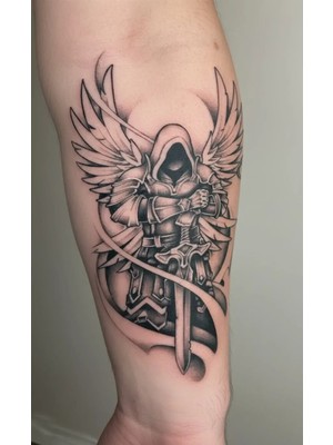 Tattoo Gerçekçi 3D Savaşcı Melek ve Kılıç Realistic Model Geçici Kol Bacak Geçici Sticker Yapıştırma Dövme