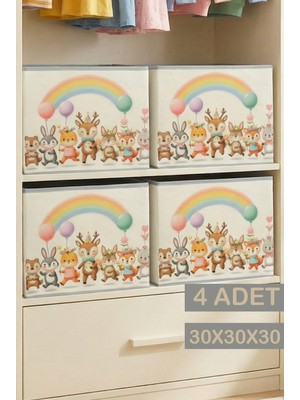 Prendi Home 4’lü Sevimli Dolap Içi Düzenleyici Kutu - 30X30X30 cm Katlanabilir Çok Amaçlı Saklama Kutusu