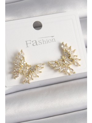 Pirinç Gold Renk Zirkon Taşlı Model Kadın Küpe - TJ-BKP9907 Midastech