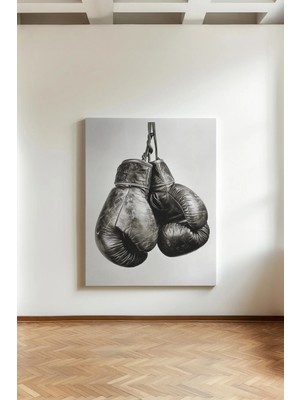 Kanvaspera Boks Eldiveni - Kanvas Tablo - Siyah Beyaz, Dövüş Ruhu Spor Temalı Duvar Dekorasyonu