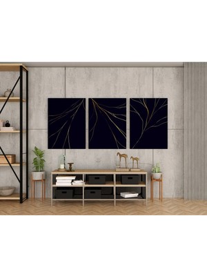 Kanvaspera Altın Yıldırımlar Üçlü Kanvas Tablo