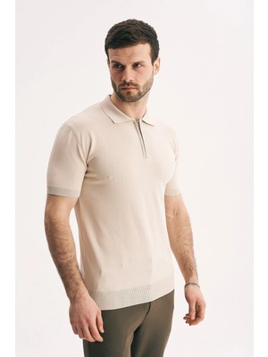 Silvano Erkek Fermuarlı Polo Yaka Triko Tişört - Slim Fit Yarım Fermuar Örme Polo