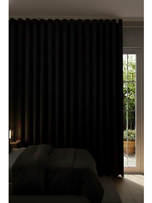 Esdeh Blackout Işık Geçirmez Karartma Fon Perde (Siyah) Pilesiz Düz Dikim (Tek Kanat) Kordon Hediyeli