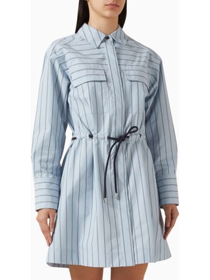 3.1 Phillip Lim Kemerli Rahat Kesim Gömlek Elbise Mavi