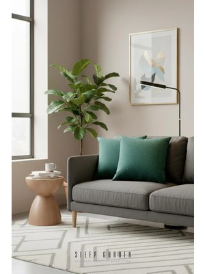 Sleep Garden Erguvan Serisi Kadife Yeşil Taşlı Dekoratif Kırlent 45X45 2'li