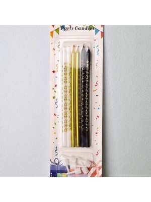 Parti Show Siyah Beyaz Gold Pasta Mumu Yıldız Desenli 6 Adet