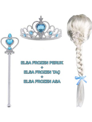 Zero Land Storozde Örgülü Karlar Ülkesi Frozen Elsa Peruğu Tacı ve Sopası Çocuk Boy