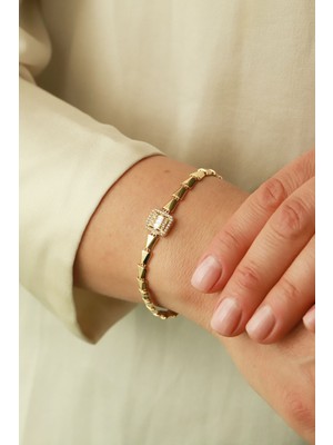 Aydın Kuyumculuk 14 Ayar Altın,bayan Baget Taşlı Bileklik AGBLK713