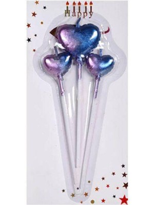 Parti Show Metalik Renkli Çubuklu Kalp Mum 3'lü