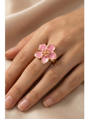 Aurrari Gold Ayarlanabilir Pembe Sakura Çiçeği Yüzük