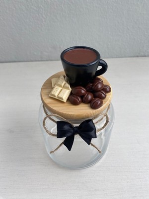 Seramik Vernikli Çikolatalı Kahve Kavanozu Bambu Kapaklı 500 ml