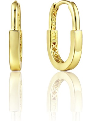 Söğütlü Silver 925 Ayar Gümüş Küpe Altın Kaplama Dikdörtgen Halka Küpe - Geometrik Tasarım SGTL13278GOLD