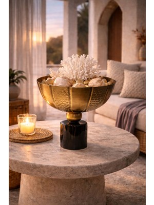Aurelia Pirinç Kakma Kase – Mermer Ayaklı Dekoratif & Obje