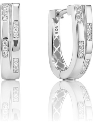 Söğütlü Silver 925 Ayar Gümüş Küpe Rodyum Kaplama Asimetrik Taşlı Modern J Tasarım Küpe  SGTL13275RODAJ