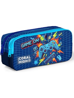 Coral High Kids Lacivert Game Desenli Iki Bölmeli Kalem Çantası 31051