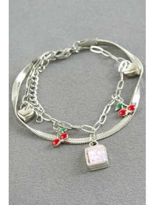 SiHako Dikdörtgen Şans Mineli Çelik Bileklik