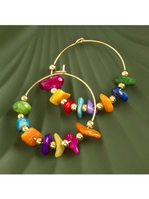 SiHako Kırık Doğaltaşlı Halka Küpe