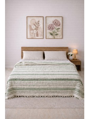 Medaillon Home Yeşil 4 Katlı Müslin %100 Pamuklu Çift Taraflı Yatak Örtüsü - Pike 220X240