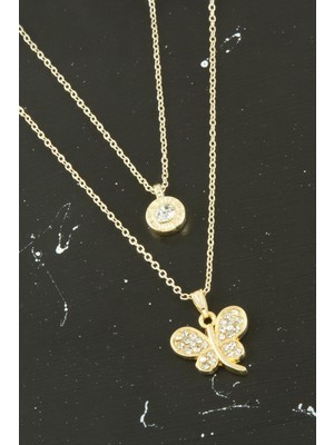 Renklime Kelebek Yeni Sezon Ikili Kolye