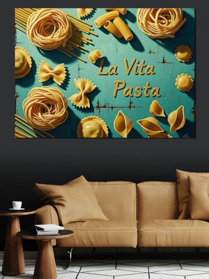Artmeg La Vita Pasta Geleneksel Makarna Dekoratif Kanvas - Mdf Ahşap Tablo