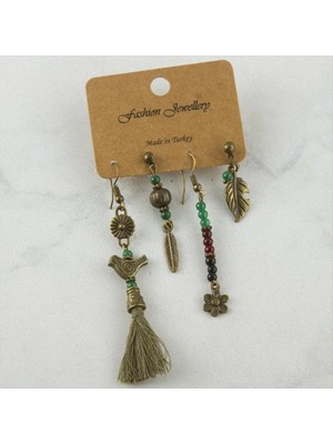 SiHako 4'lü Yaprak Figürlü Püsüllü Küpe