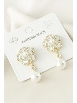 SiHako Gül Inci Taşlı Metal Küpe