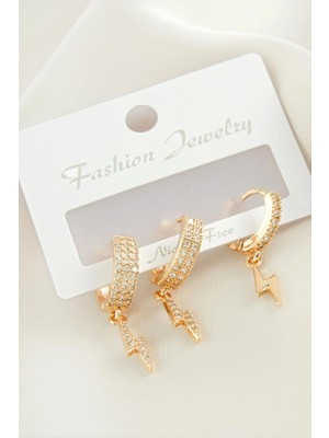 SiHako 3 Adet Şimşek Zirkon Taşlı Küpe