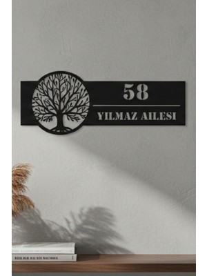 Grandmix Kişiye Özel Hayat Ağacı Metal Kapı Isimliği Isim ve Numara Yazılı Duvar Tabelası
