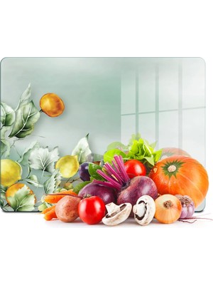 Feyza Design Vintage Fruits Cam Kesme Tahtası ve Sunum Tabağı 30X40 cm