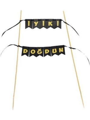 Parti Show Iyi Ki Doğdun Pasta Bayrağı Siyah Gold