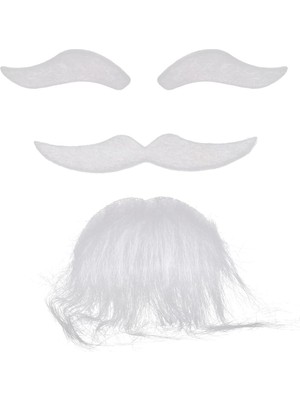 Pileli Store Beyaz Renk Kendinden Yapışkanlı Takma Sakal Bıyık ve Kaş Seti