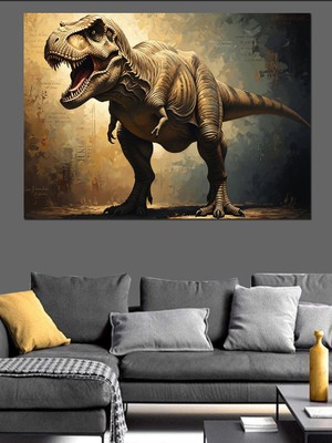Artmeg Dev Dinozor T-Rex Doğada Tablosu Dekoratif Kanvas - Mdf Ahşap Tablo