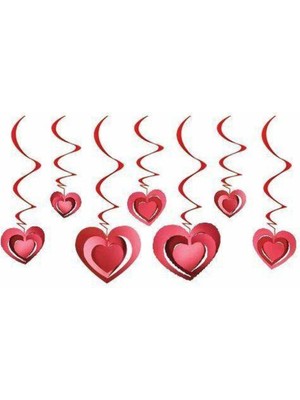 Parti Show 3D Kalp Asmalı Tavan Süsü Kırmızı 10 Adet