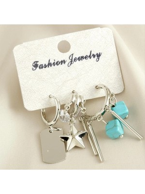 SiHako 3 Adet Yıldız Zirkon Taşlı Lüx Küpe