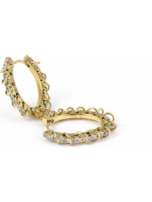 Sacha Zirkon Taşlı Halkalı Oval Formlu Halka Küpe