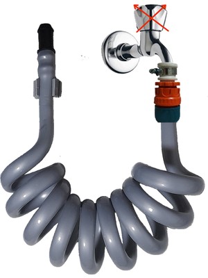 Plasyay Spiral Wc Banyo Balkon Yıkama Hortum Seti Duvar Sabitlemeli  3 Metre Gri