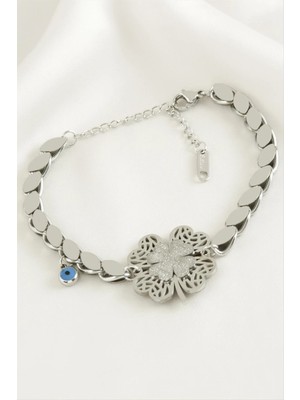 SiHako Yonca Arpa Zincir Lüks Çelik Bileklik