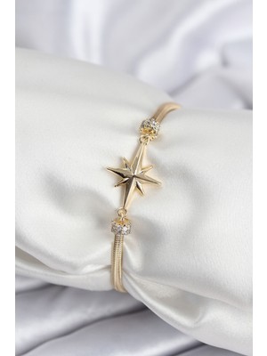 Pirinç Vıp Seri Gold Renk Kutup Yıldızı Model Kadın Bileklik - TJ-BB7937 Midastech