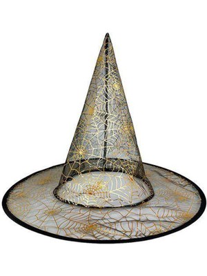 Parti Show Cadı Şapkası Örümcek Ağ Desenli Gold