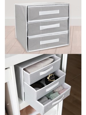 Özbience Katlanabilir Üç Çekmeceli Kumaş Dolap ve Takı Organizeri 32X32X32CM