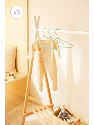 Ocean Home Textile 3 Adet Mint Renk Kumaş Kaplı Metal Bebek Giysi Askısı, Elbise Askısı 19.5x30x0.3 cm