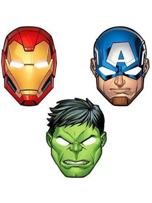Parti Show Hulk-Iron Man Yenilmezler Kağıt Maske 6 Adet