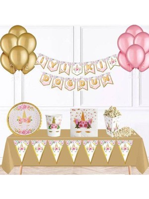 Parti Show Unicorn Gold Parti Seti 8 Kişilik