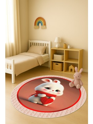 Dolce Mariee Dijital Baskı Tavşan Desenli Kaymaz Taban Çocuk ve Genç Odası Halısı H0371