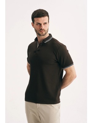 Silvano Erkek Slim Fit Dokulu Tişört- Yaka ve Kol Çizgi Detaylı Premium Polo
