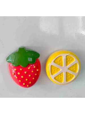 Çilek Limon Magnet Ikili Buzdolabı Mıknatısı Dolap Süsü Dekoratif Aksesuar